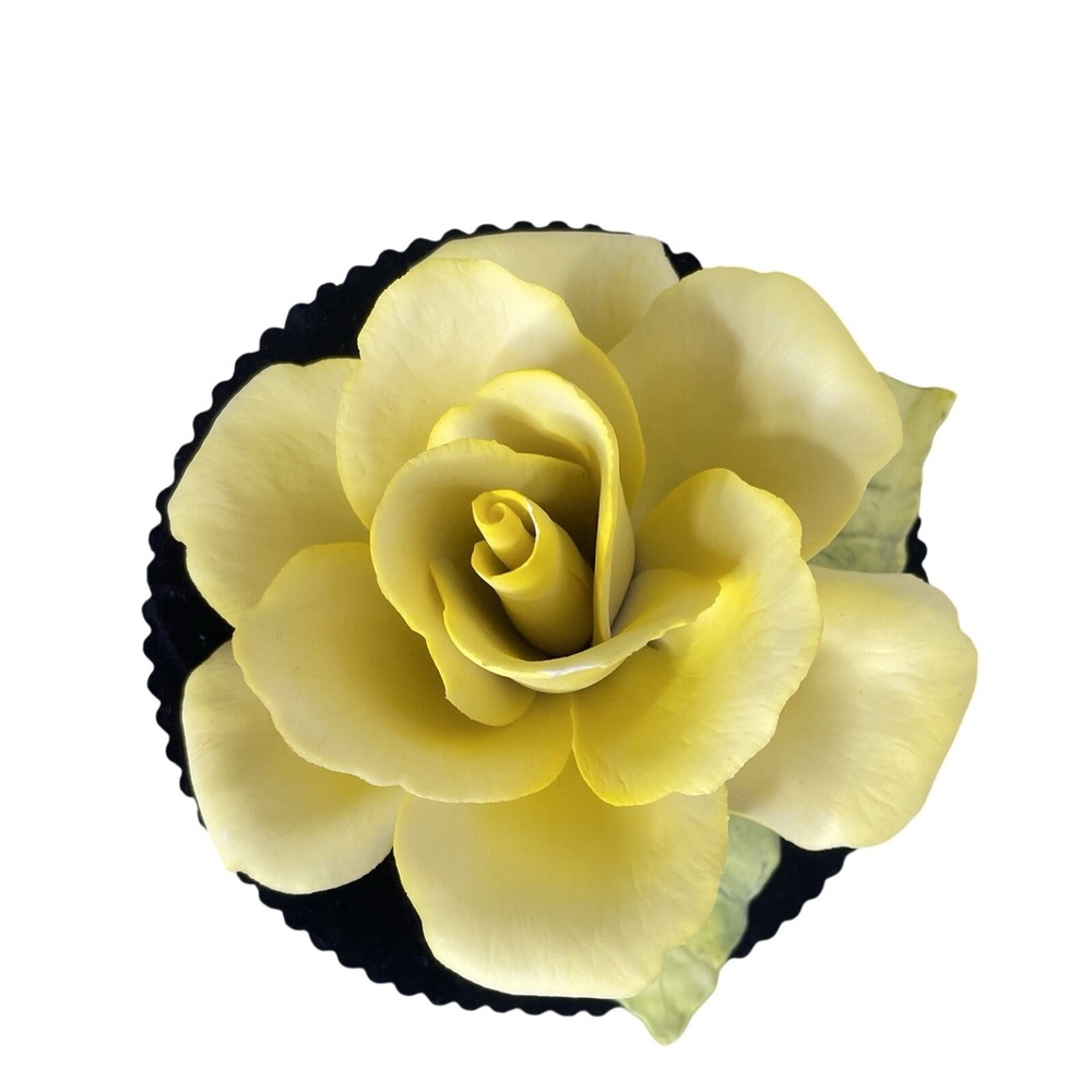 napoleon capodimonte porcelain flower Lg Yellow Rose‎ Made In Italy Vintage Read
